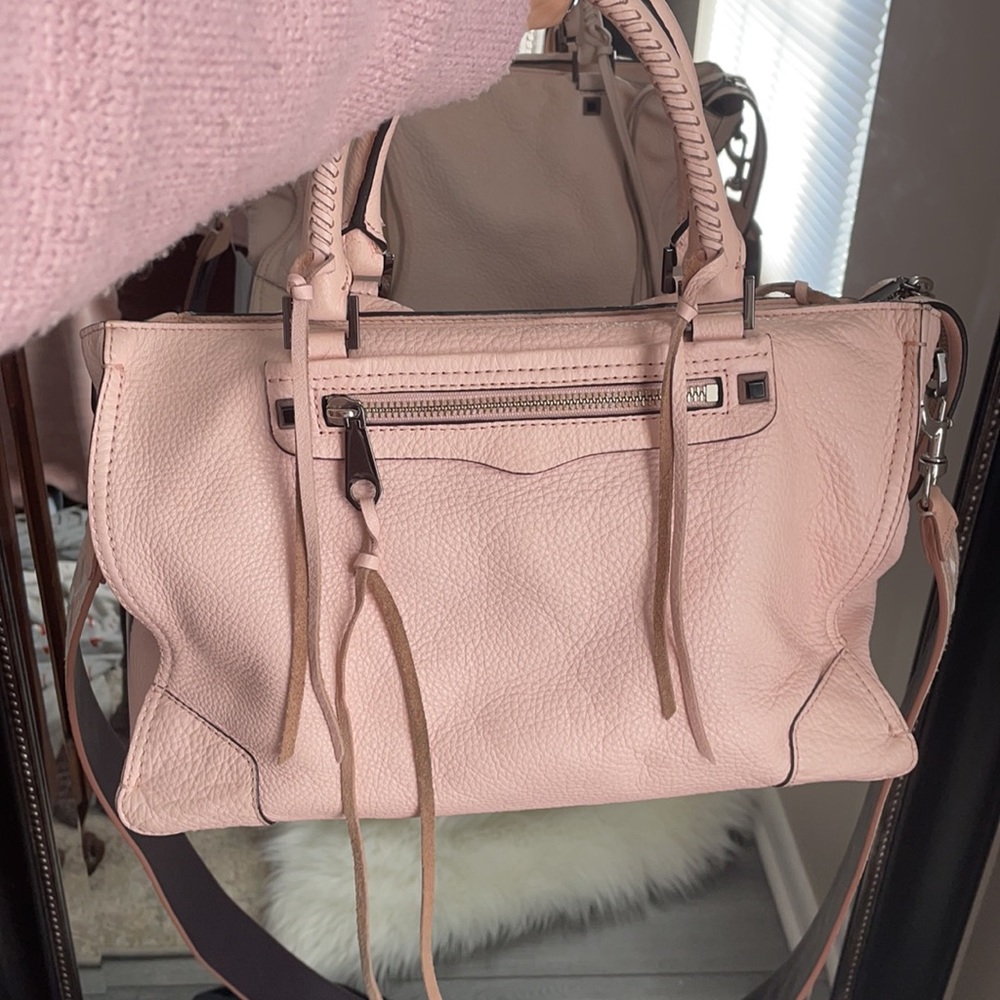 Rebecca Minkoff pink leather purse with guitar strap